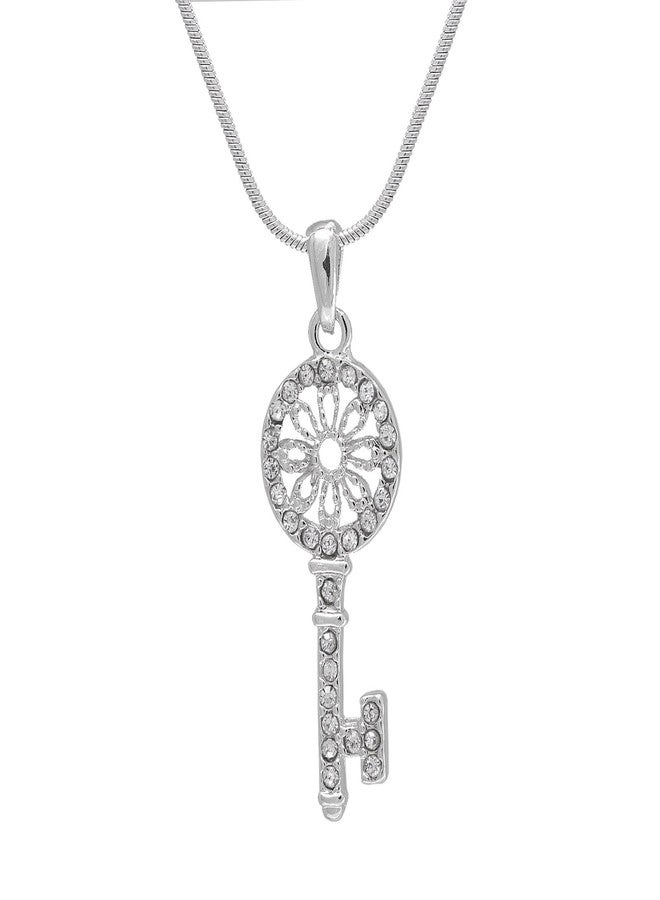 Spinningdaisy Silver Plated Floral Round Key Necklace - Image 1