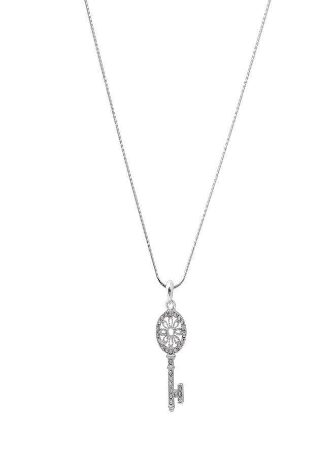 Spinningdaisy Silver Plated Floral Round Key Necklace - Image 2