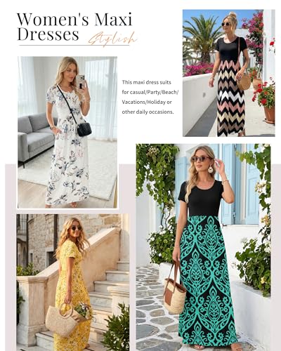 AUSELILY Plus Size Long Dress for Women Spring Casual Short Sleeve Crewneck Empire Waist Maxi Dresses with Pockets 2026 Navy Blue XL - Image 2