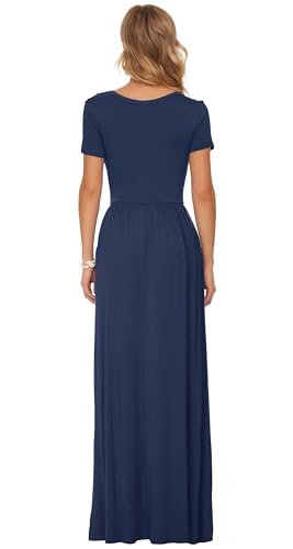 AUSELILY Plus Size Long Dress for Women Spring Casual Short Sleeve Crewneck Empire Waist Maxi Dresses with Pockets 2026 Navy Blue XL - Image 4