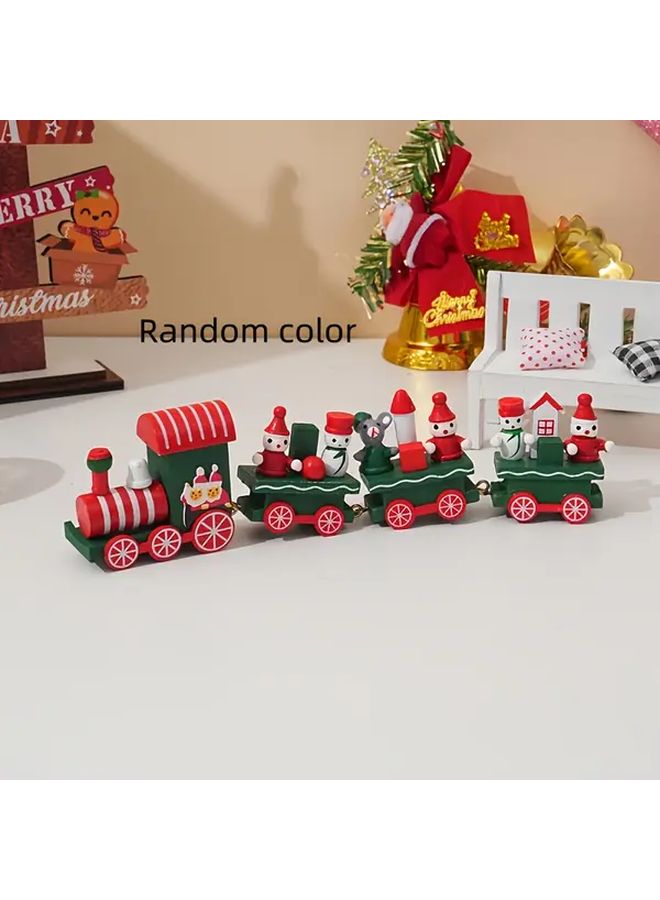 Random Style Mini Christmas Train Set With Wooden Carriages For Holiday Decor - Image 1