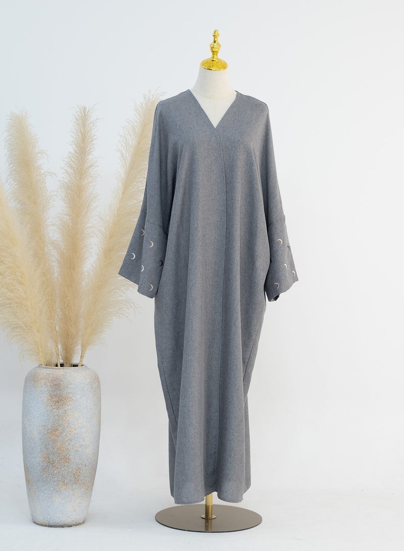 إسكدنيا Women Muslim Robe, Comfortable and Breathable Muslim Islamic Prayer Dress Clothes, Embroidered Elegant Soft Abaya for Women for Daily Wear, Prayer, Ramadan, Festival, ( Size XXL, Grey) - Image 1