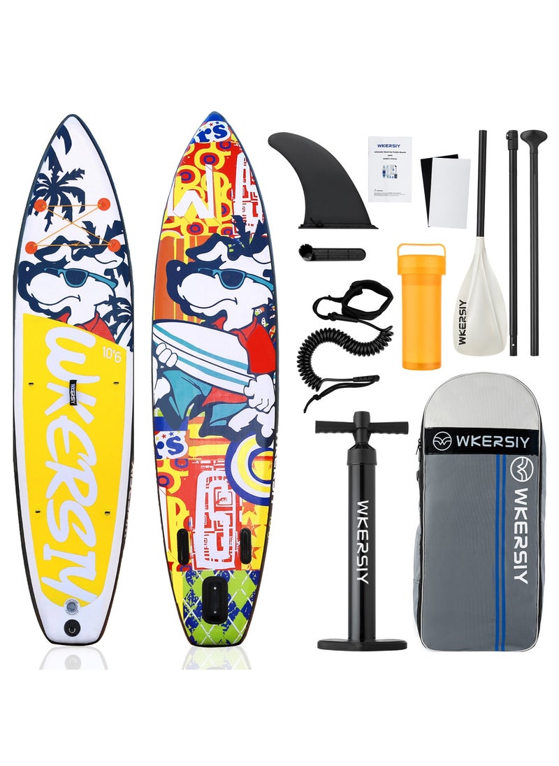 WKERSIY 320CM Dog Design Inflatable Paddle Board | Multi-Functional Paddle Board for Yoga & Fishing SUP  - Image 1