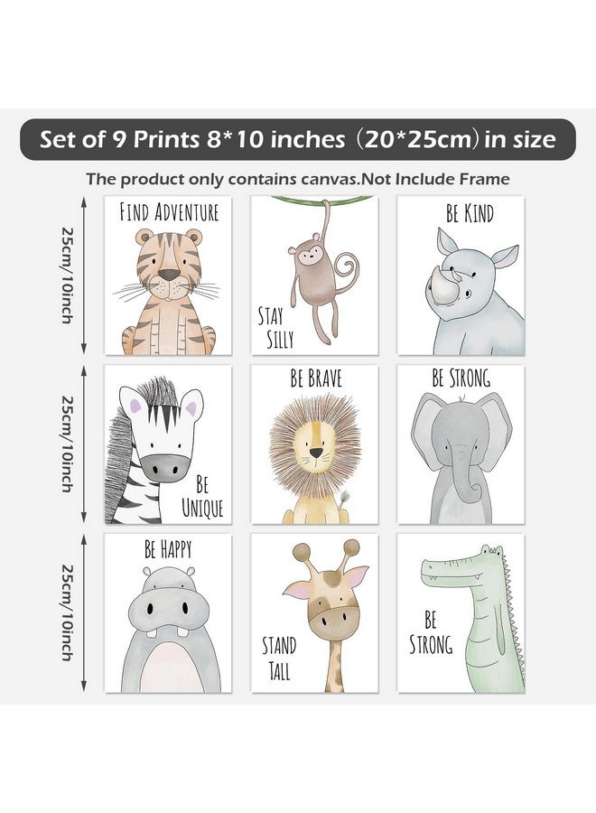 Whaline 9Pcs Baby Safari Nursery Wall Decor Inspirational Quotes Paper Print Lion Elephant Tiger Art Posters Watercolor Animal Painting Picture for Nursery Baby Children's Room, 8 x 10 Inch (Unframed) - Image 2