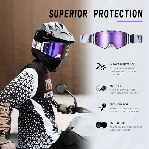 VOZAPOW Dirt Bike Goggles Over Glasses AntiFog Motorcycle Protective Eyewear Motocross Goggles for Men Women - Image 3