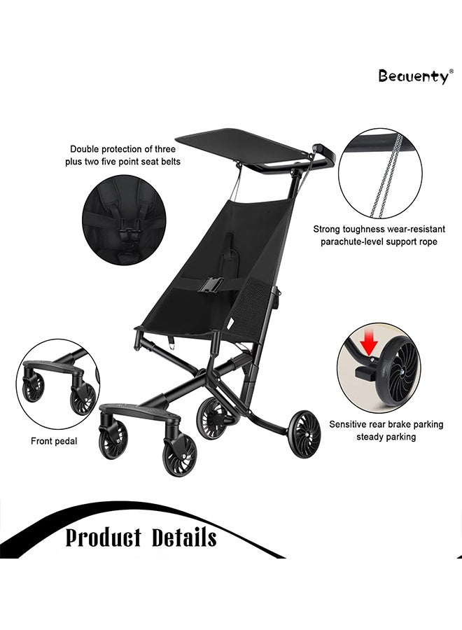Beauenty One-Hand Folding Stroller for Babies Aged 6-36 Months, Aluminum Alloy Lightweight Baby Stroller with Awning, Ultra-Compact Travel Strollers for Airplane, Can Safely Bear 25kg (Black) - Image 3