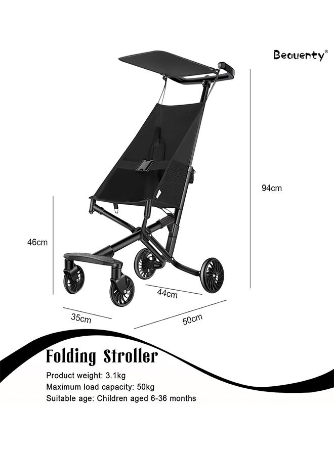Beauenty One-Hand Folding Stroller for Babies Aged 6-36 Months, Aluminum Alloy Lightweight Baby Stroller with Awning, Ultra-Compact Travel Strollers for Airplane, Can Safely Bear 25kg (Black) - Image 2
