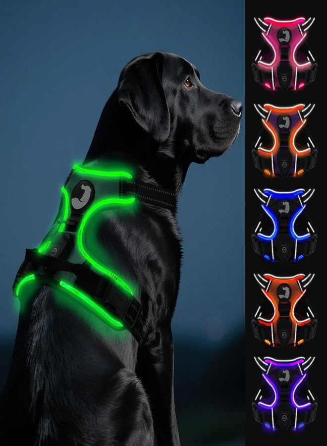 Joytale Light Up Dog Harness, No Pull Dog Harness USB Rechargeable for Night Walking with 3 Lightning Modes and Soft Handle, Adjustable Reflective Lighted Safety Vest,Green, L - Image 1