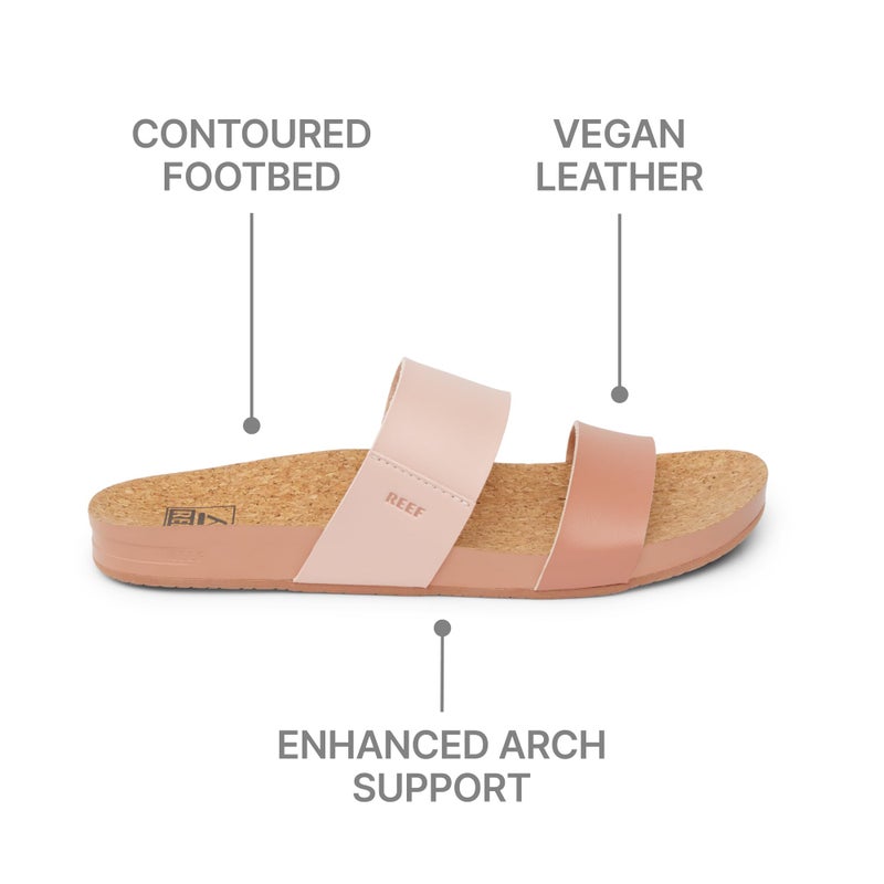 REEF Cushion Vista Womens Fashion Slide Sandal, Vegan Leather Strap, Ultra Soft Cushion Footbed, Cameo Rose Duo, 8 - Image 4