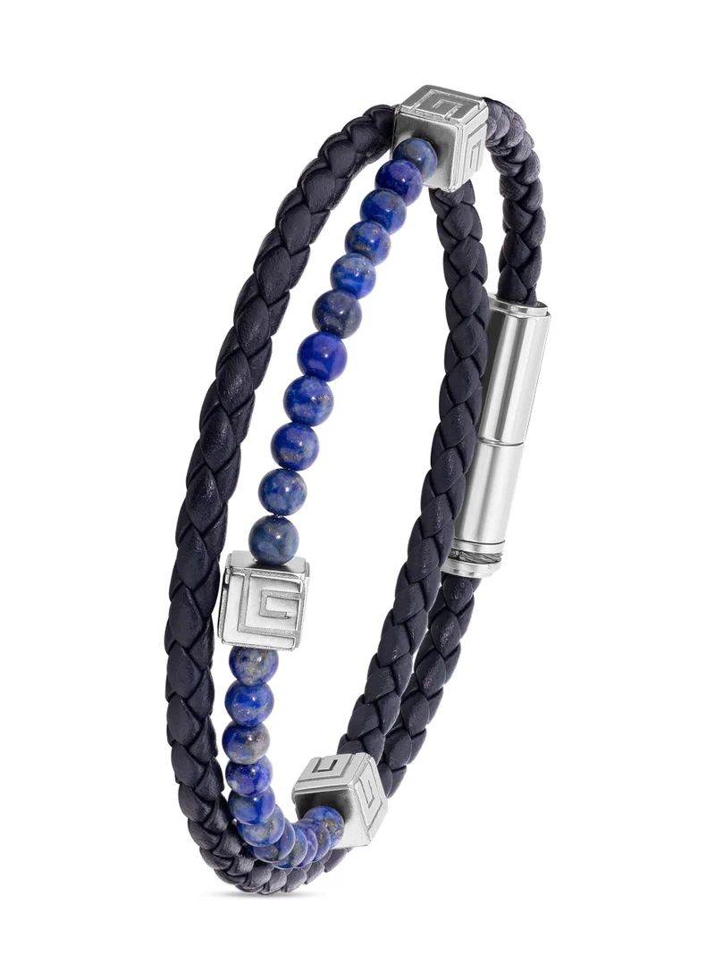 Guy Laroche Victor Blue Leather And Lapis Beads Bracelet