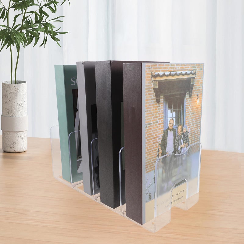حامل كتب من الأكريليك قطعتان، منظف مكتب متعدد الوظائف بـ 4 أقسام للكتب ومستندات المكاتب - Image 5