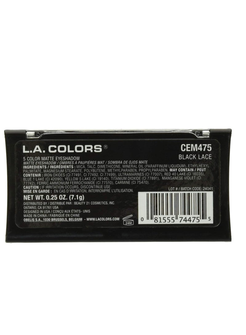 L.A. COLORS 5 Color Matte Eyeshadow Palette, Black Lace CEM475 - Image 4