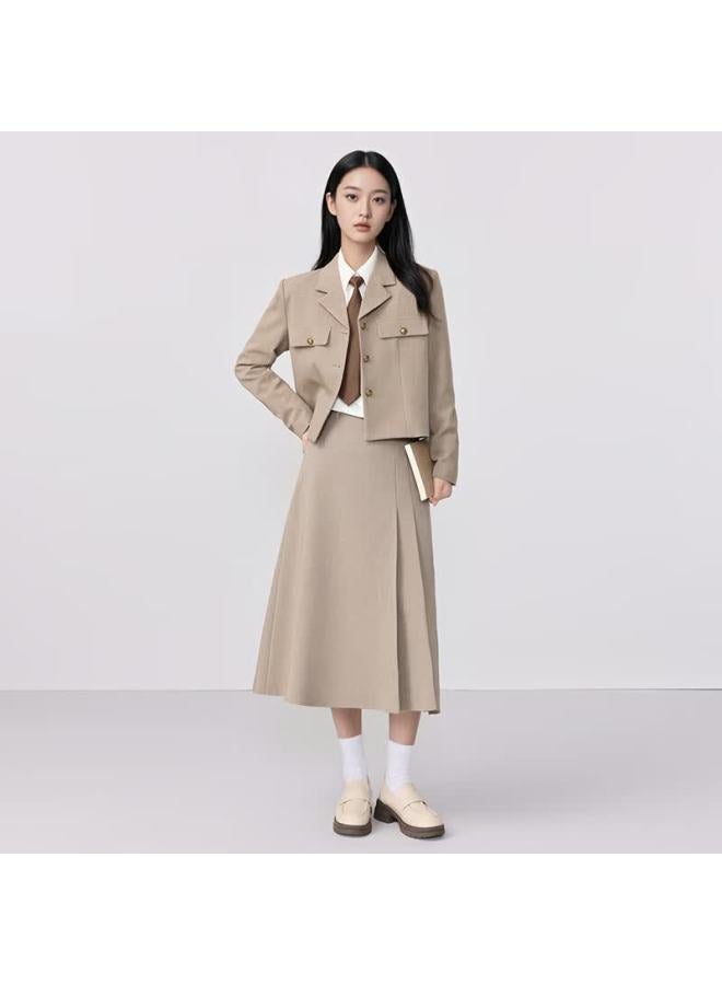 TELUOMAN Trollman Khaki Short Blazer Jacket Women Long Sleeve Spring Autumn New Shoulder Fashion Casual Vintage Suit - Image 4