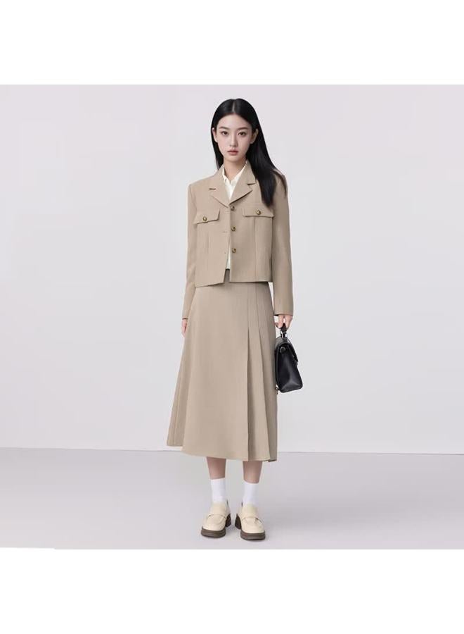 TELUOMAN Trollman Khaki Short Blazer Jacket Women Long Sleeve Spring Autumn New Shoulder Fashion Casual Vintage Suit - Image 3
