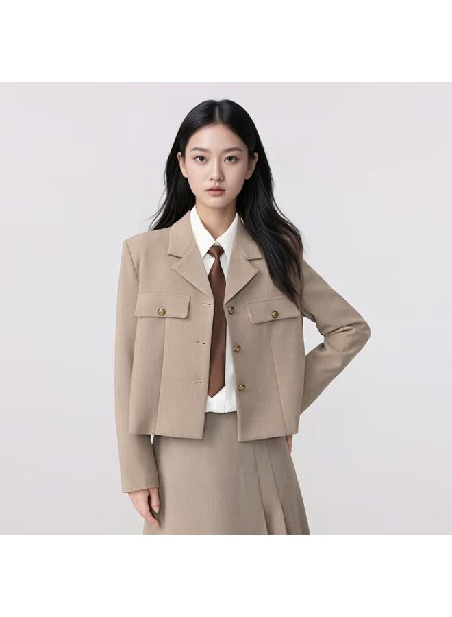 TELUOMAN Trollman Khaki Short Blazer Jacket Women Long Sleeve Spring Autumn New Shoulder Fashion Casual Vintage Suit - Image 1