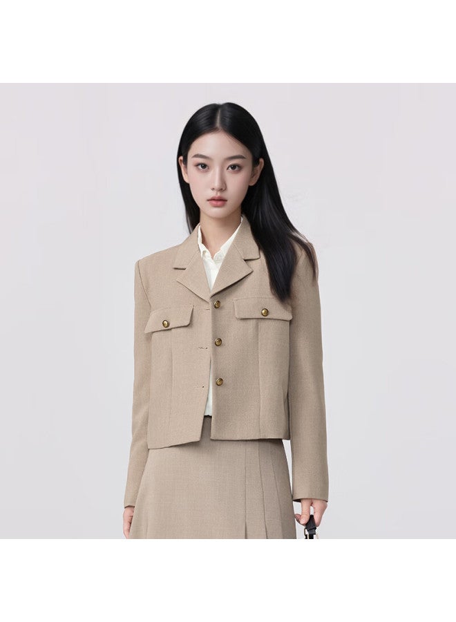 TELUOMAN Trollman Khaki Short Blazer Jacket Women Long Sleeve Spring Autumn New Shoulder Fashion Casual Vintage Suit - Image 2
