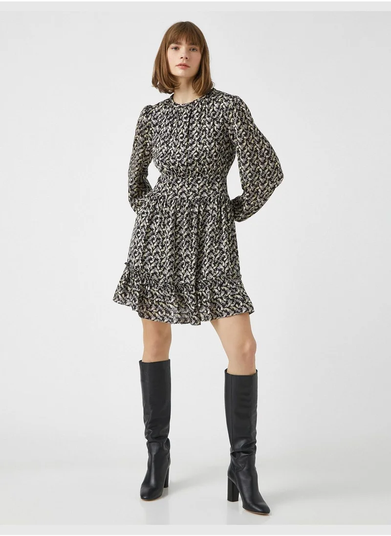 KOTON Crew Neck Long Sleeve Paisley Mini Dress