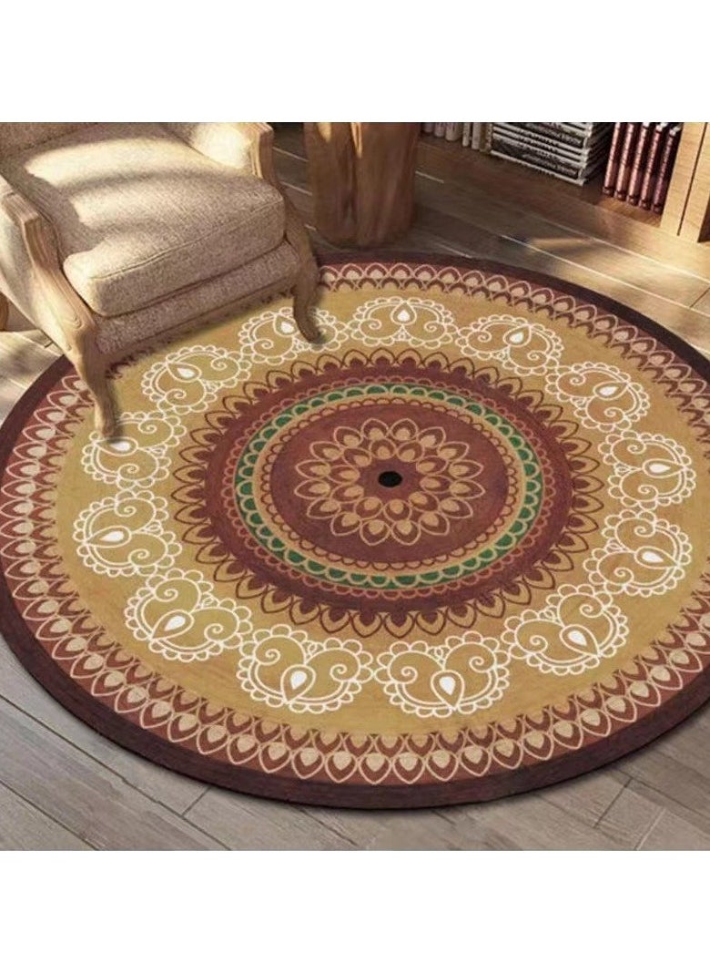 Loquat Polyester Fiber Machine Washable Bohemian Style Circular Carpet  - Image 1