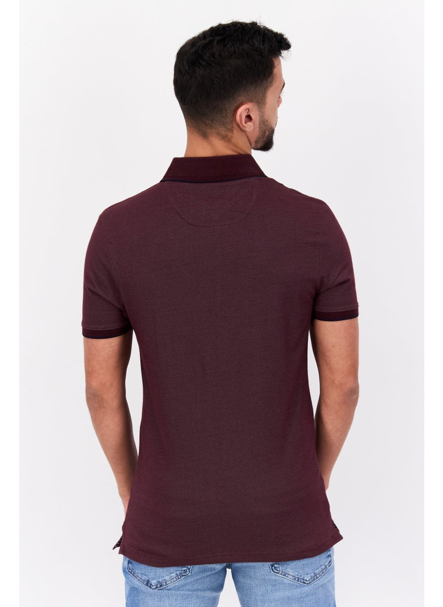 Cactus Man by Ricky Singh - Men Regular Fit Textured Short Sleeve Polo Shirt, Burgundy - Image 1