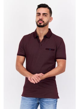 Men Regular Fit Textured Short Sleeve Polo Shirt, Burgundy
