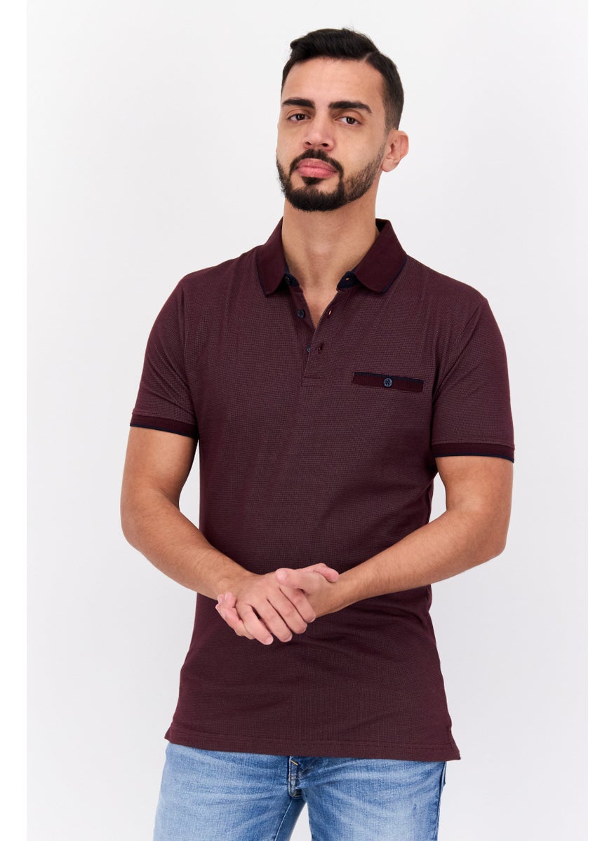 Cactus Man by Ricky Singh - Men Regular Fit Textured Short Sleeve Polo Shirt, Burgundy - Image 1