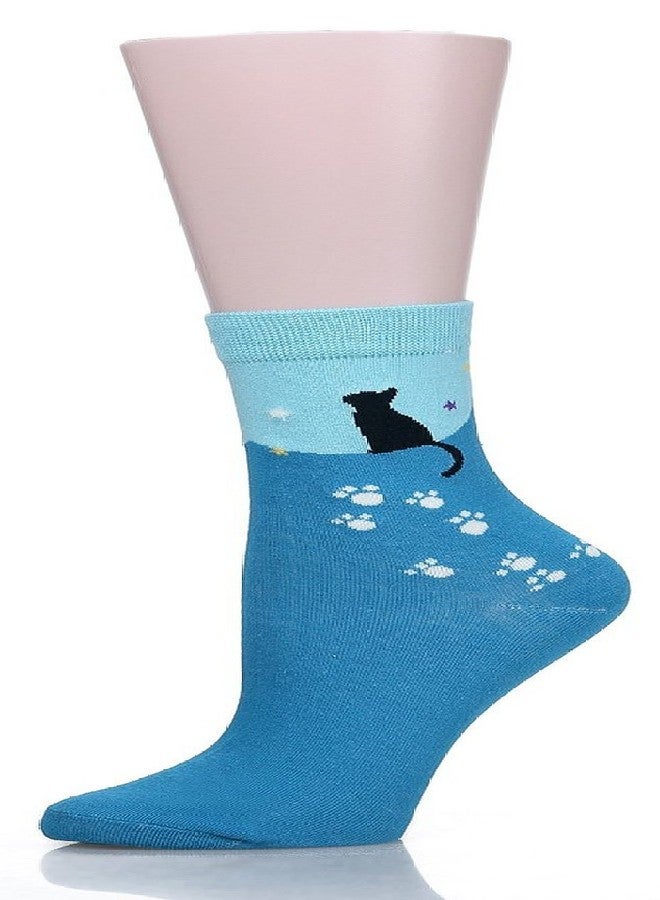 Meta-U Cute Cat Design Women's Casual Comfortable Cotton Crew Socks - 5 Pack(Solid Color) - Image 5