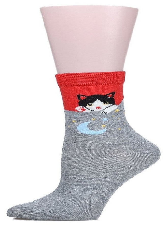 Meta-U Cute Cat Design Women's Casual Comfortable Cotton Crew Socks - 5 Pack(Solid Color) - Image 4