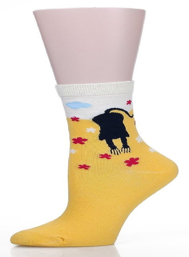 Meta-U Cute Cat Design Women's Casual Comfortable Cotton Crew Socks - 5 Pack(Solid Color) - Image 2