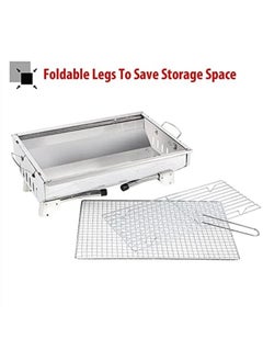 Cady One Stainless Steel Portable Travel Folding Barbecue BBQ Charcoal Grill with Legs - Silver Chrome, Lightweight, Foldable - for Camping, Picnic, Outdoor  - Image 3