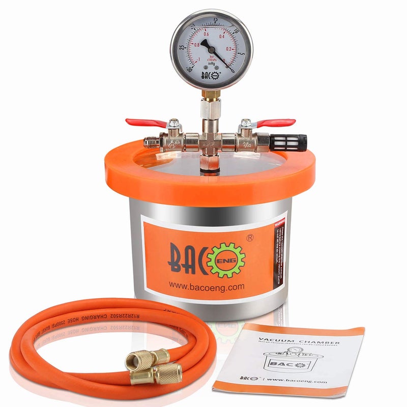 BACOENG Universal Vacuum Chamber Series 2 Quart Stainless Steel Vacuum Chamber Kit Vacuum Degassing Chamber for Resin Silicone and Epoxies