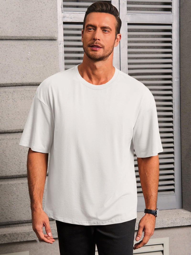 Runcati Mens Casual T-Shirts Short Sleeve Lightweight Oversized Summer Cotton Tee Beach Crew Neck Tops White - Image 3