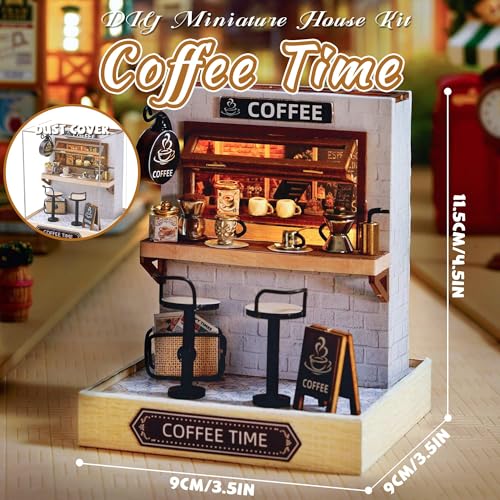 Kisoy Dollhouse Miniature with Furniture Kit DIY 3D Wooden DIY House Kit with Dust CoverHandmade Tiny House Toys for Teens Adults Gift Coffee Time - Image 5