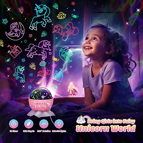 STRAWBETTER Unicorn Night Light Kids Toys 3 in 1 Unicorns & Starry Sky & Sea World Nights Lights Projector for 3 4 5 6 7 8 9 10 11 12 Year Old Girls, Christmas Birthday Gifts for Kids 3-12 Night Lamp for Bedroom - Image 2