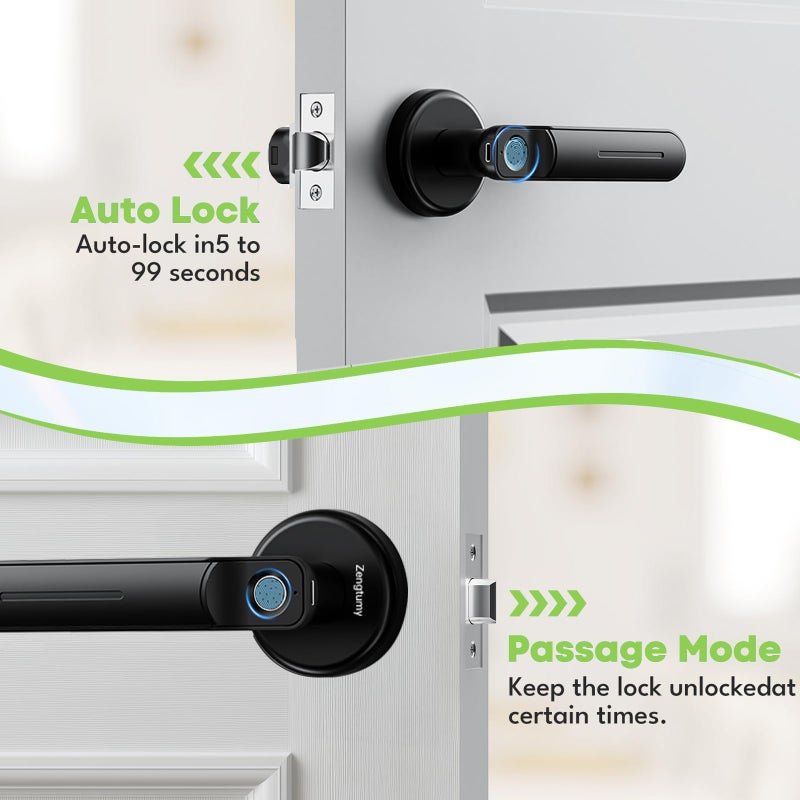 Zengtumy Fingerprint Door Lock, Door Locks for Bedrooms, Keyless Entry Door Lock with Fingerprint/Key-Smart Door Lock for Home, Hotel, Office, Apartment-Black - Image 5