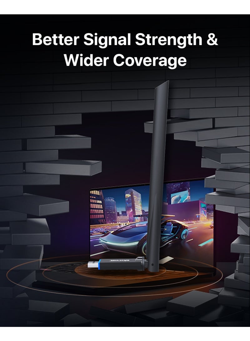Tenda AX900 WiFi Adapter WiFi 6- Dual-Band 600Mbps 5GHz/ 286Mbps 2.4GHz, 6dBi High Gain Antenna, Wireless WiFi Adapter for Windows 11/10/7 USB WiFi Dongle，U11 Pro black - Image 4