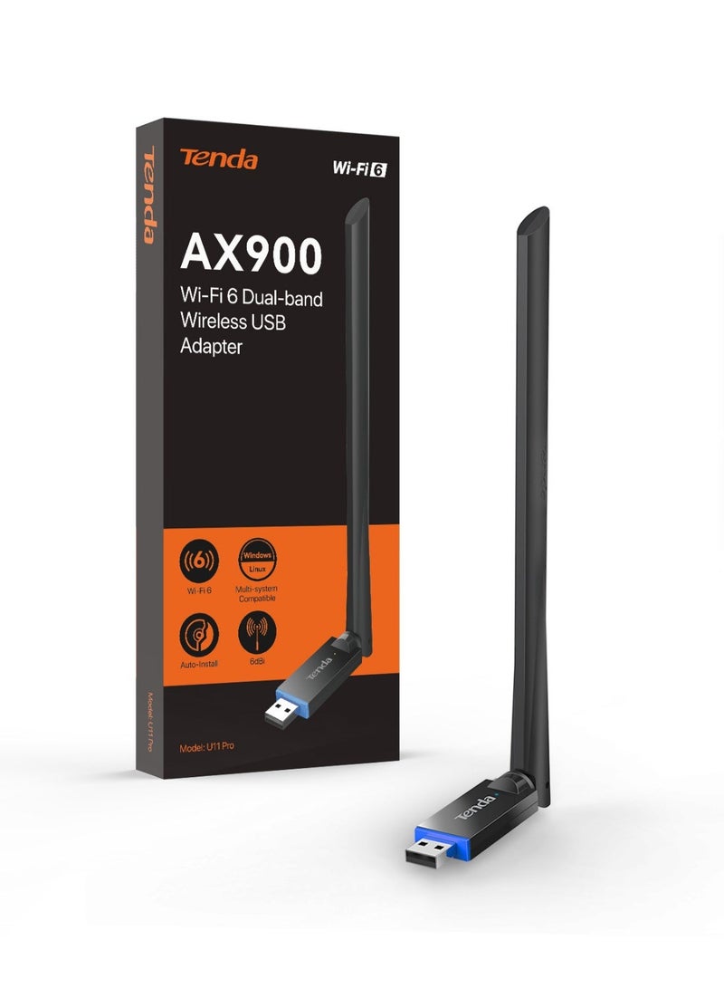 Tenda AX900 WiFi Adapter WiFi 6- Dual-Band 600Mbps 5GHz/ 286Mbps 2.4GHz, 6dBi High Gain Antenna, Wireless WiFi Adapter for Windows 11/10/7 USB WiFi Dongle，U11 Pro black - Image 2