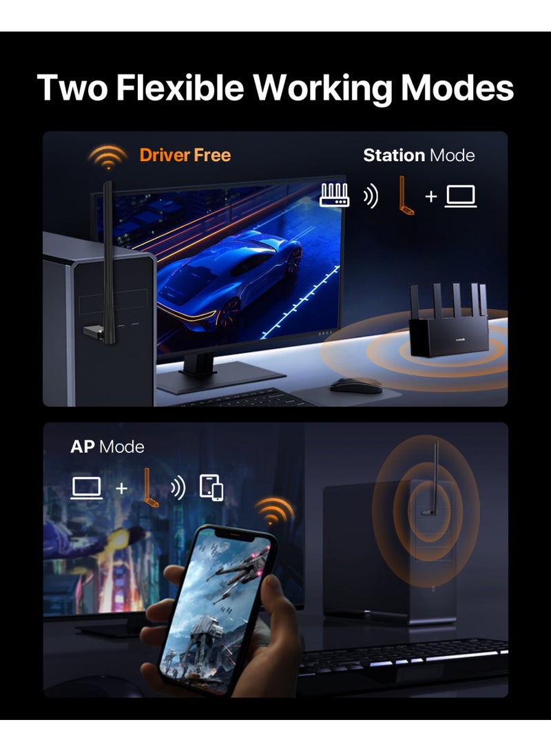 Tenda AX900 WiFi Adapter WiFi 6- Dual-Band 600Mbps 5GHz/ 286Mbps 2.4GHz, 6dBi High Gain Antenna, Wireless WiFi Adapter for Windows 11/10/7 USB WiFi Dongle，U11 Pro black - Image 5