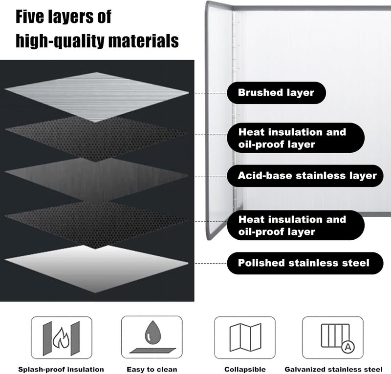 KOBSAINF 4 Sided Splatter Guard,Foldable Stainless Steel Oil Splatter Screens for Frying,Oil Splash Insulation Board,Nonstick Oil Splatter Guard Stove Heat Insulation Board for Cooking - Image 3