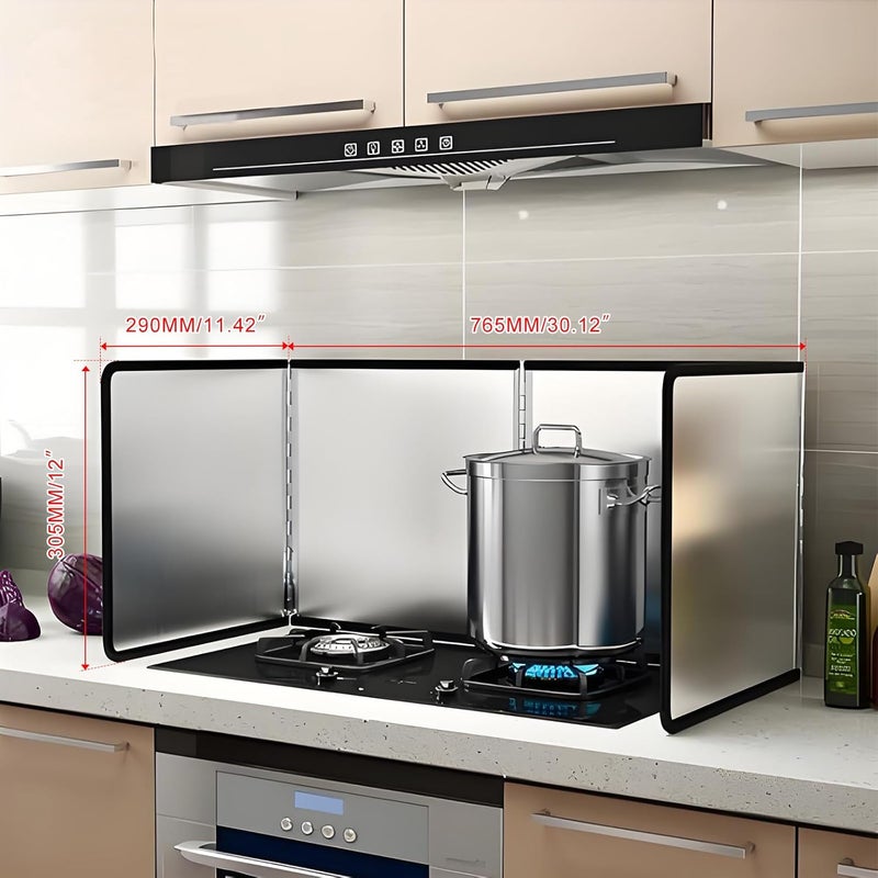 KOBSAINF 4 Sided Splatter Guard,Foldable Stainless Steel Oil Splatter Screens for Frying,Oil Splash Insulation Board,Nonstick Oil Splatter Guard Stove Heat Insulation Board for Cooking - Image 2