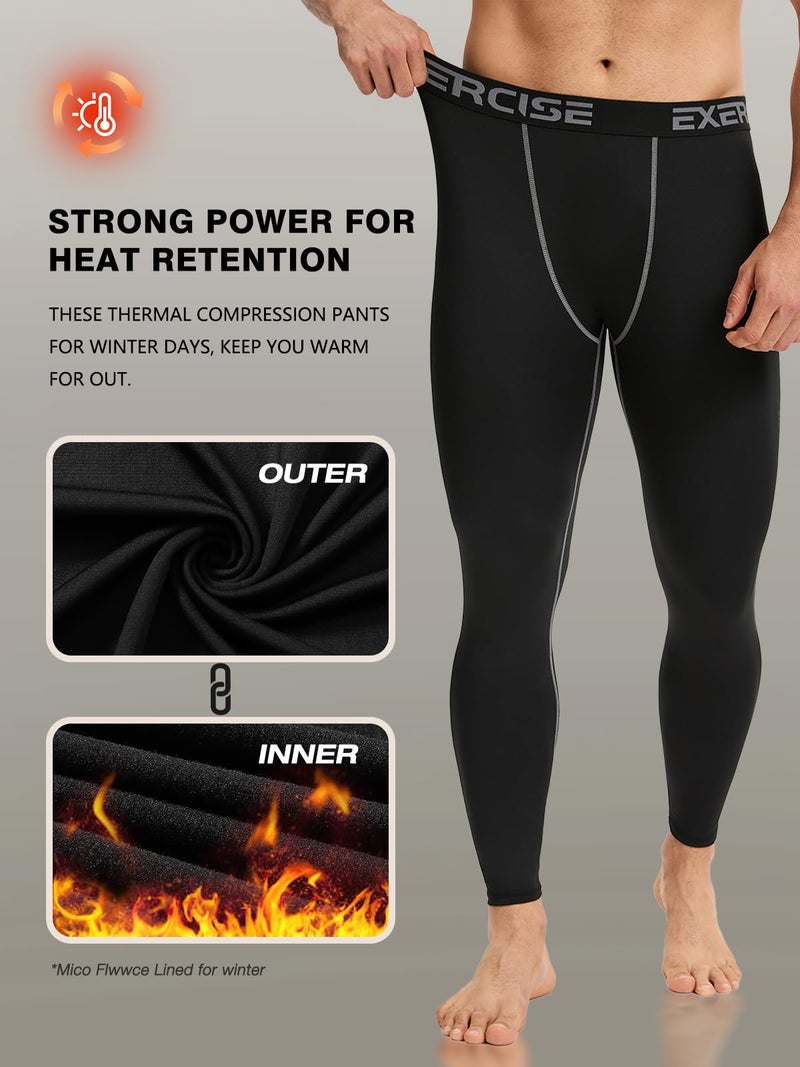 Celfaeree 4 Packs Thermal Underwear for Men Long Johns for Men Thermal Base Layer Mens Fleece Lined Compression Pants Black/Dark Gray/Black/Gray XL - Image 5