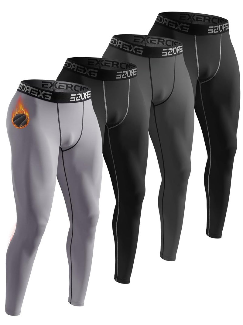 Celfaeree 4 Packs Thermal Underwear for Men Long Johns for Men Thermal Base Layer Mens Fleece Lined Compression Pants Black/Dark Gray/Black/Gray XL - Image 1