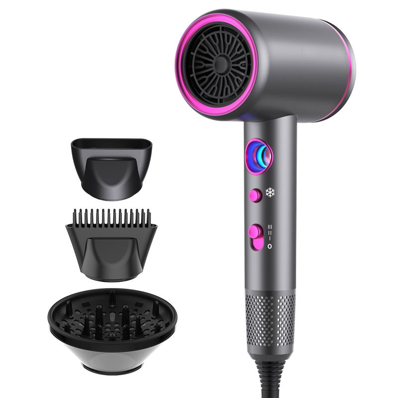 general High-Power Hair Dryer with Temperature Display Gray (air nozzle combing hood)