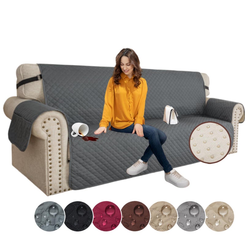 XINEAGE Oversized Sofa Cover Waterproof Couch Covers for 3 Cushion Couch Soft Washable Slipcover with Pockets  NonSlip Elastic Straps Thick Furniture Protector XLSofa Dark Grey