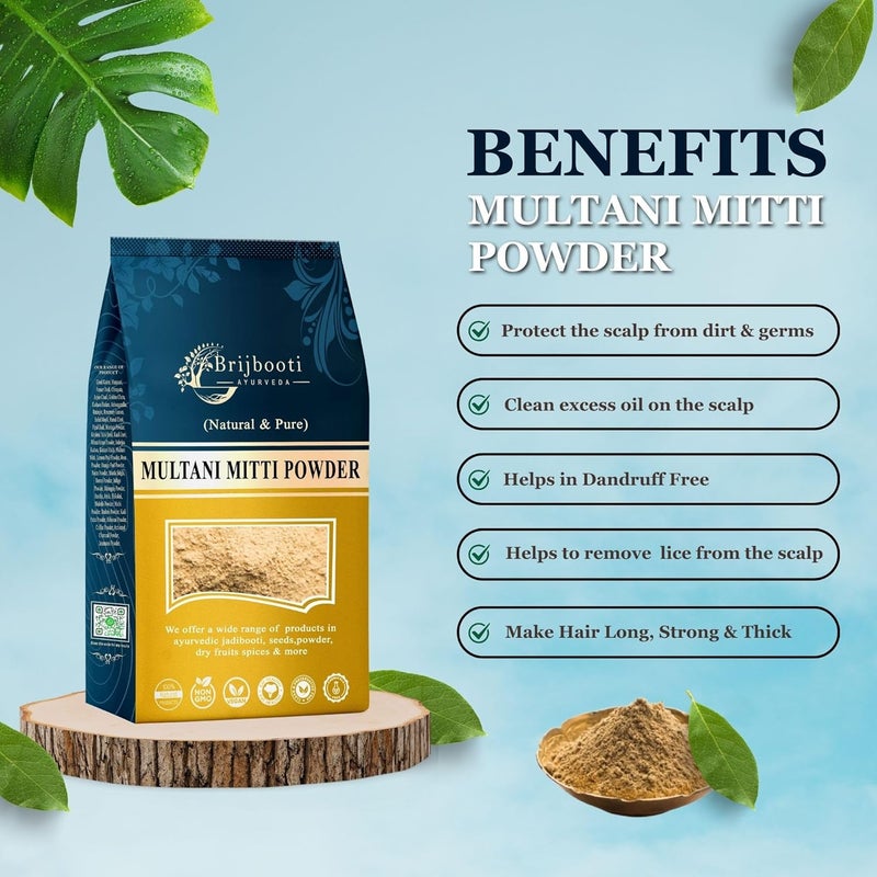 BrijBooti Organic Multani Mitti Powder 800 Grams For Face Pack Skin and Hair Fullers Earth Bentonite Powder - Image 2