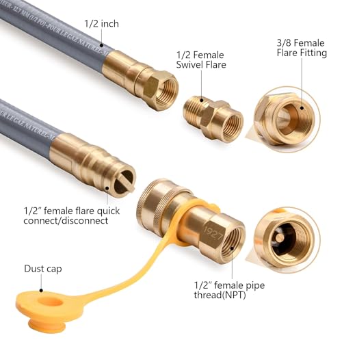 GasSaf 10 FT 1/2" ID Natural Gas Hose With Quick Connect Fitting, Conversion Kit for Gas Grill, Generator, Patio Heater and More - CSA Certified - Image 3