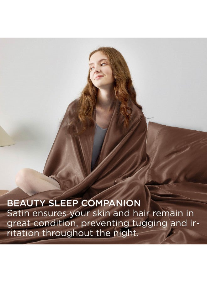Bedsure Bedsure Satin Sheets - Soft King Sheet Set, 4 Pcs King Bed Sheets, Similar to Silk Sheets, Bed Sheets King Size for Hair and Skin, Gifts for Women (Coffee, King)  - Image 3