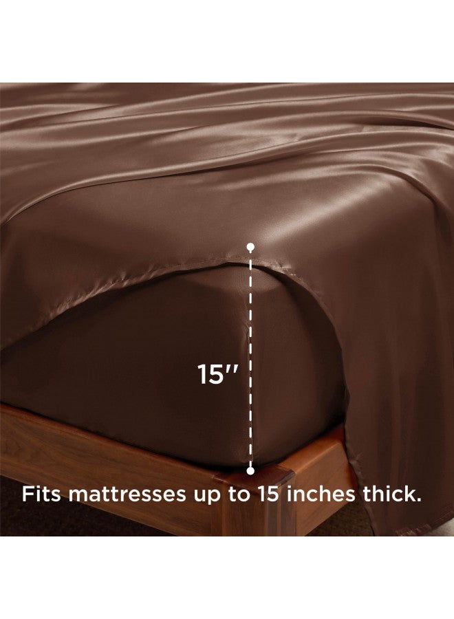 Bedsure Bedsure Satin Sheets - Soft King Sheet Set, 4 Pcs King Bed Sheets, Similar to Silk Sheets, Bed Sheets King Size for Hair and Skin, Gifts for Women (Coffee, King)  - Image 4