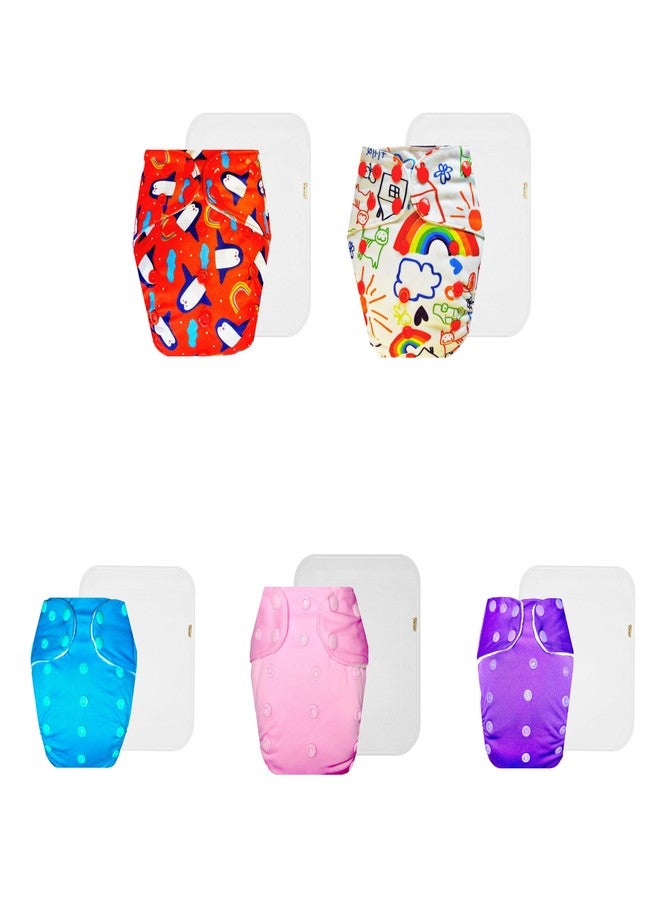 Dumbledo Premium Cloth Diaper with Cotton Insert (Pack of 5) | Soft & Gentle | Breathable | Travel Friendly | Worry-Free Diapering | 3 Months - 3 Years | Unisex Baby - Image 1
