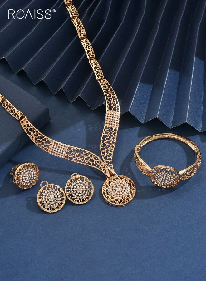 roaiss Women's Fashionable Exaggerated Hollow Geometric Round 4-Piece Jewelry Set Lightweight Including Necklace, Earrings, Bracelet and Ring Perfectly Matches Dresses and Banquets - Image 3