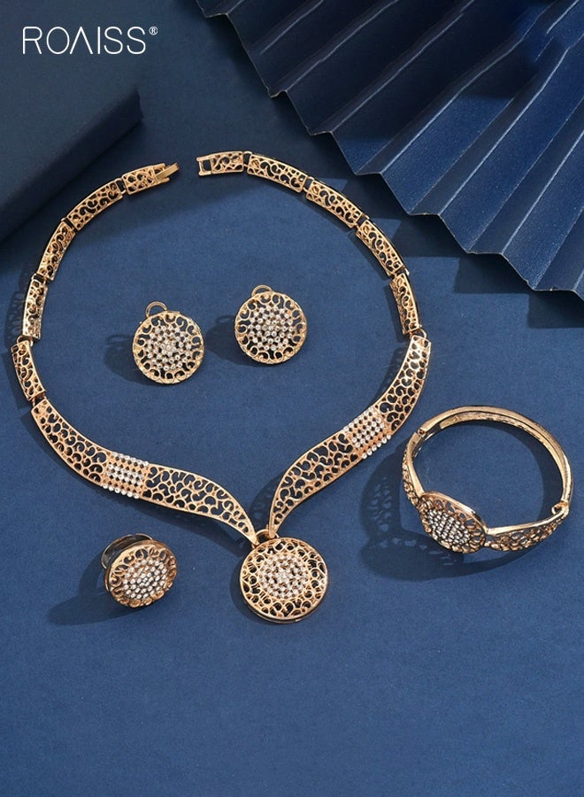 roaiss Women's Fashionable Exaggerated Hollow Geometric Round 4-Piece Jewelry Set Lightweight Including Necklace, Earrings, Bracelet and Ring Perfectly Matches Dresses and Banquets - Image 4
